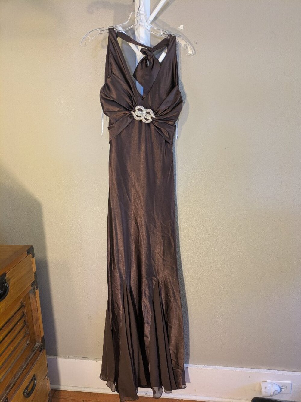 Brown Satin Halter Gown